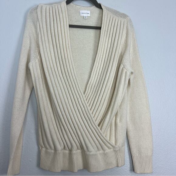 Gant Rugger | Women’s Cream Wrap Cross Front Knit Sweater Wool Cashmere S - Picture 2 of 12